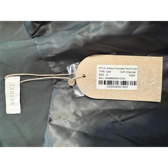 MESHki Andreas Oversized Trench Coat Charcoal Gray Size S - Picture 6 of 8